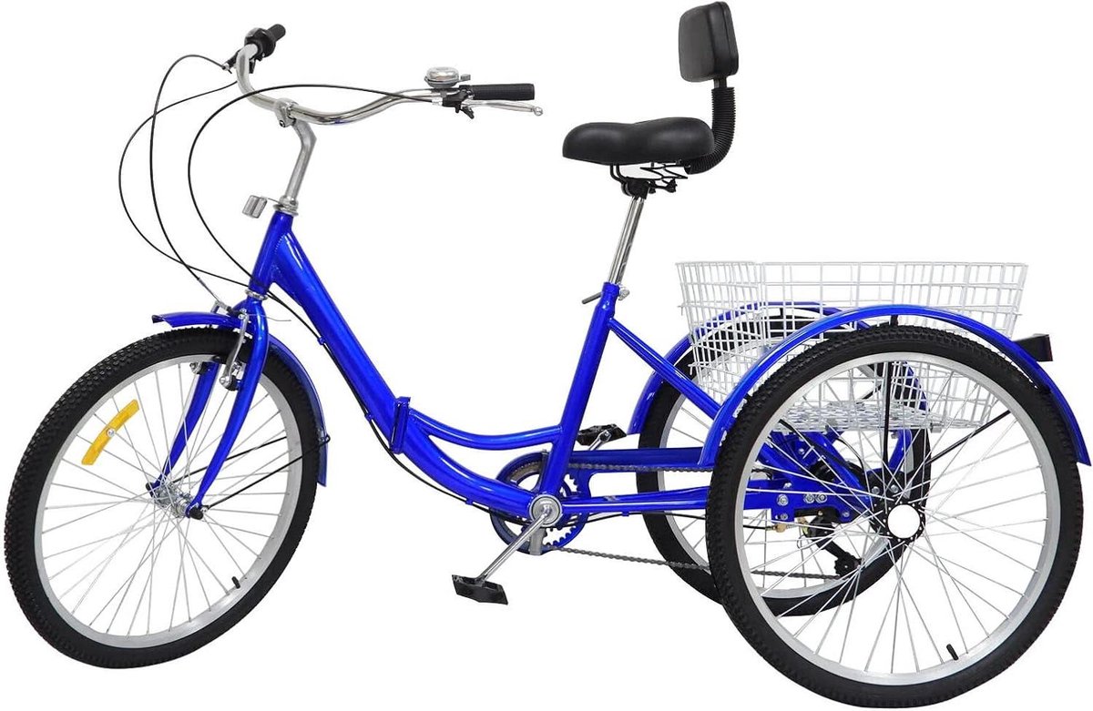 Driewieler voor volwassenen - Tricycle Ouder model - Comfortabel transport - Inklapbaar frame - 24 inch wielen - Blauw