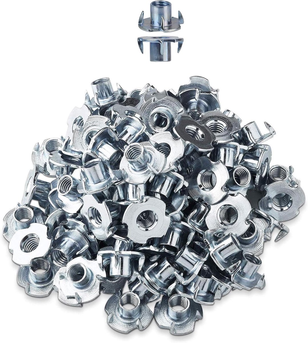 T-moeren M8 x 12mm Metalen T Moer Meubels Schroefdraad Inzetstukken voor Houtbewerking Klimmen Houdt Meubelpoten en Zwenkwiel Bevestiging 150 Pcs