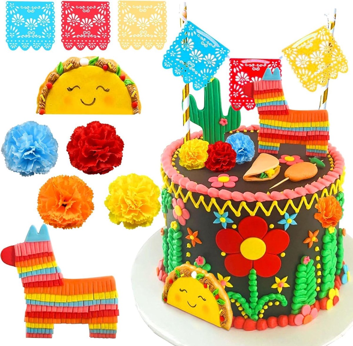 papel picado taartbanner mexicaanse fiesta taartversiering mexicaanse