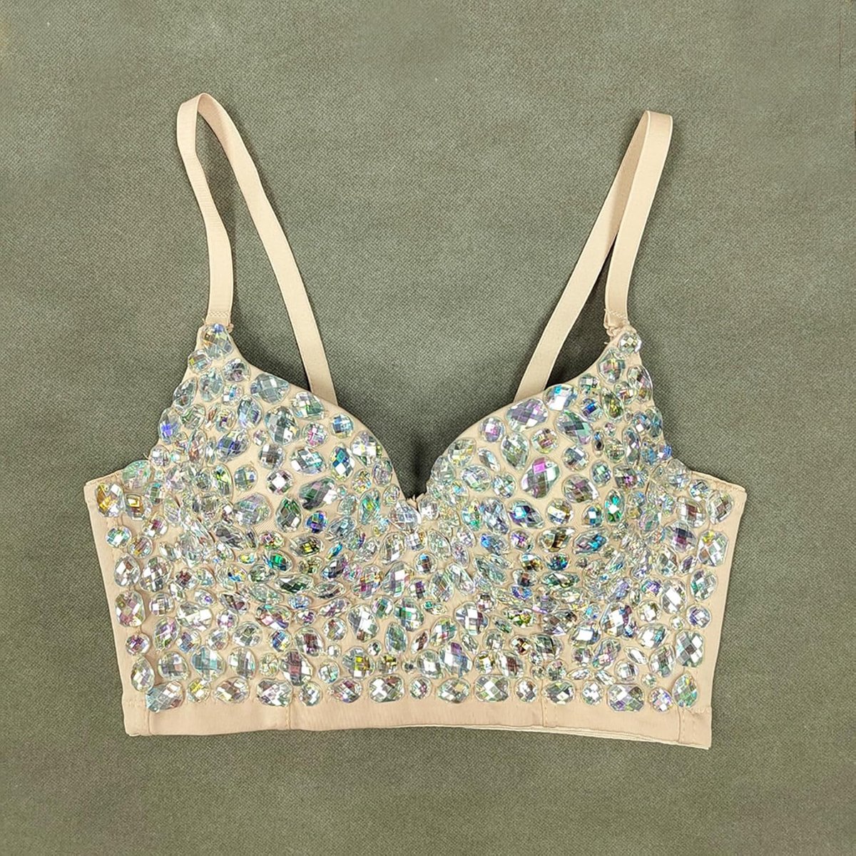 Korset met pailletten, bustier voor dames, crop top, bruiloft, feest, strassteentjes, push-up beha, slank vest, kostuum met afneembare bandjes