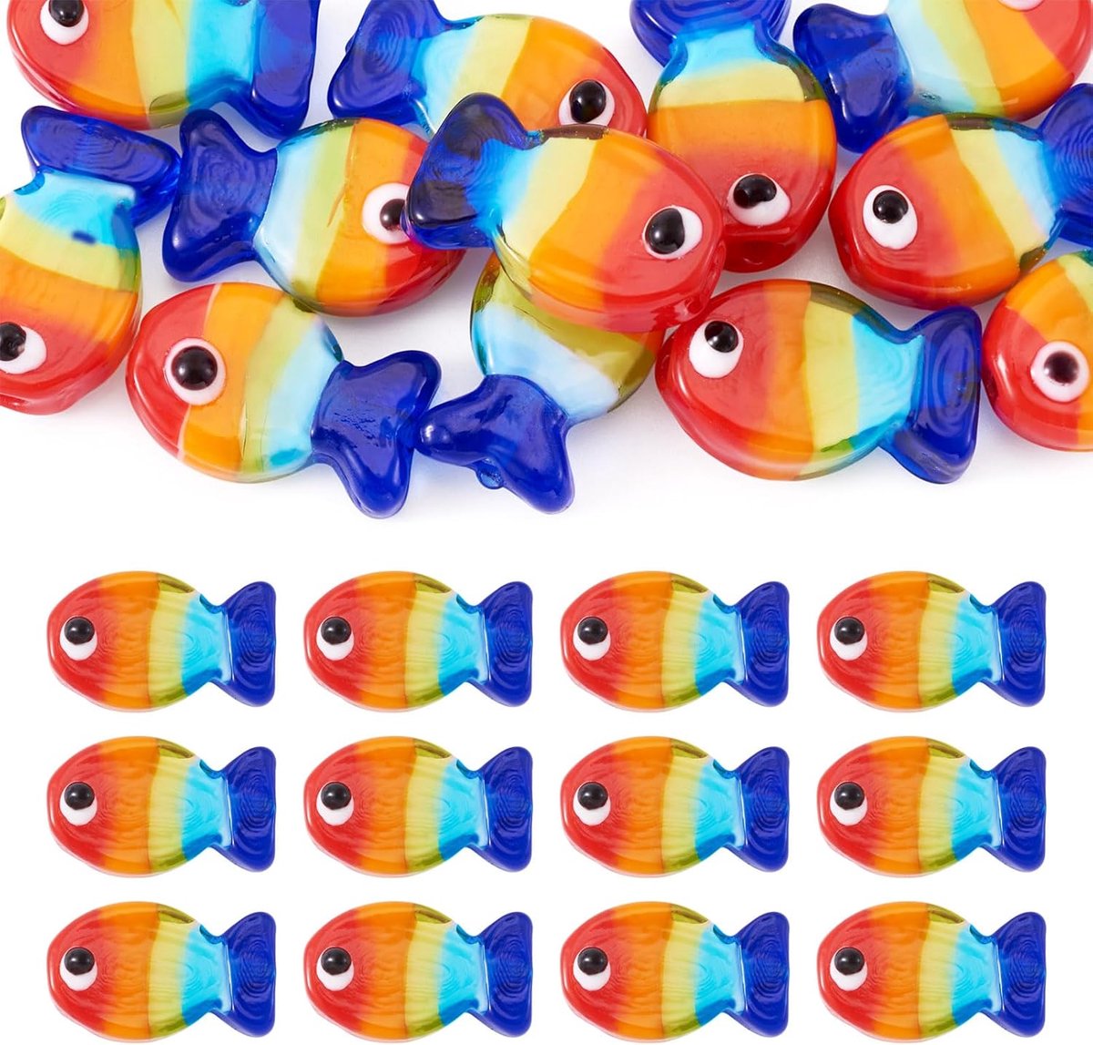 12 Stuks Handgemaakte Lampwork Glas Vis Kralen Regenboog Kleuren