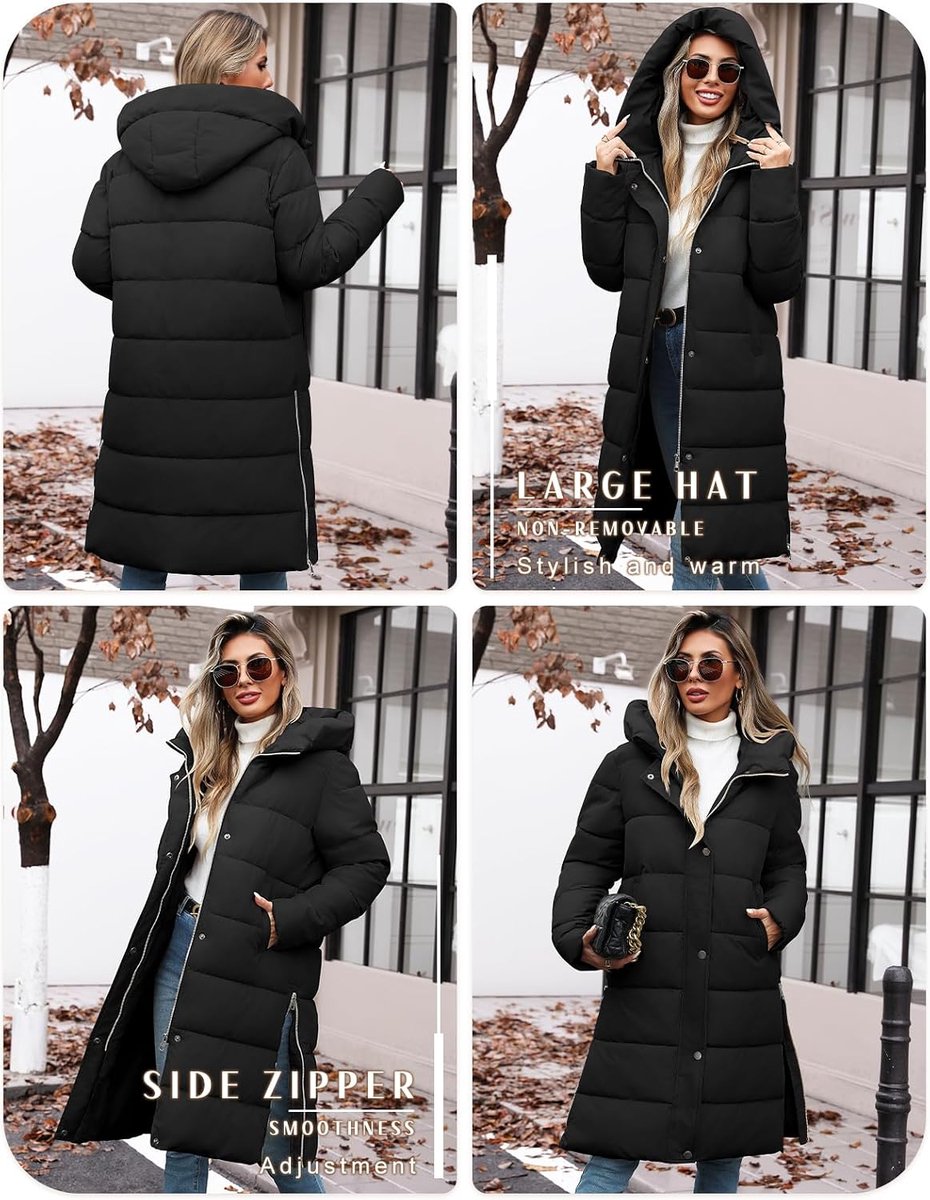 Damesjas, winterjas, gevoerde jas, warme parka, sweatvest met capuchon, gewatteerde jas, lange jas, outwear, winddicht