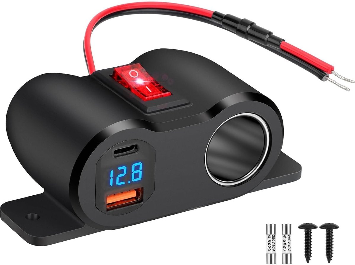 USB sigarettenaansteker, splitter, oplader voor auto met QC3.0 USB A en PD USB C-uitgang voor 12V/24V auto RV boot