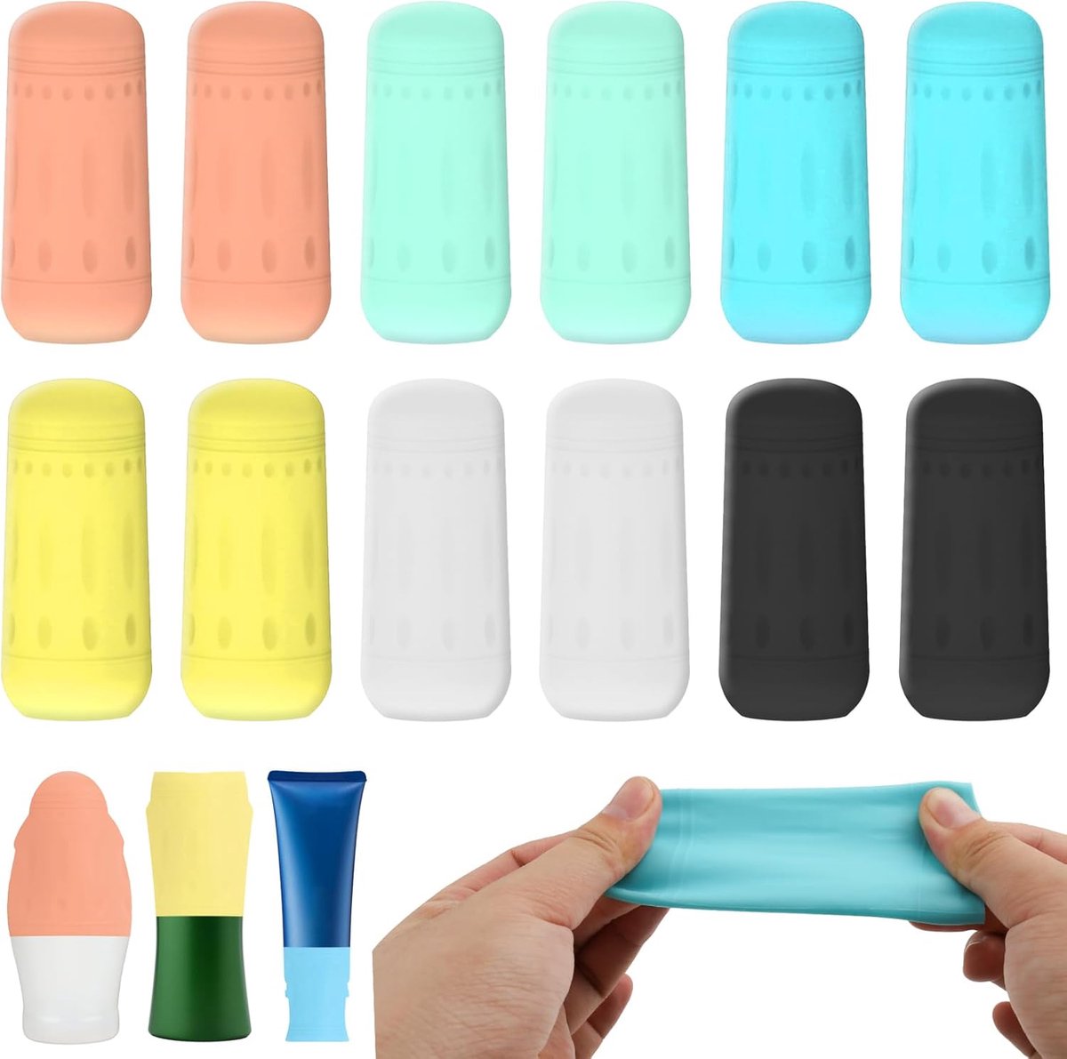 Siliconen deksels voor reisflessen - 12-delig - lekvrij en vaatwasserbestendig - ideaal voor shampoo en douchegel - ShopVlot