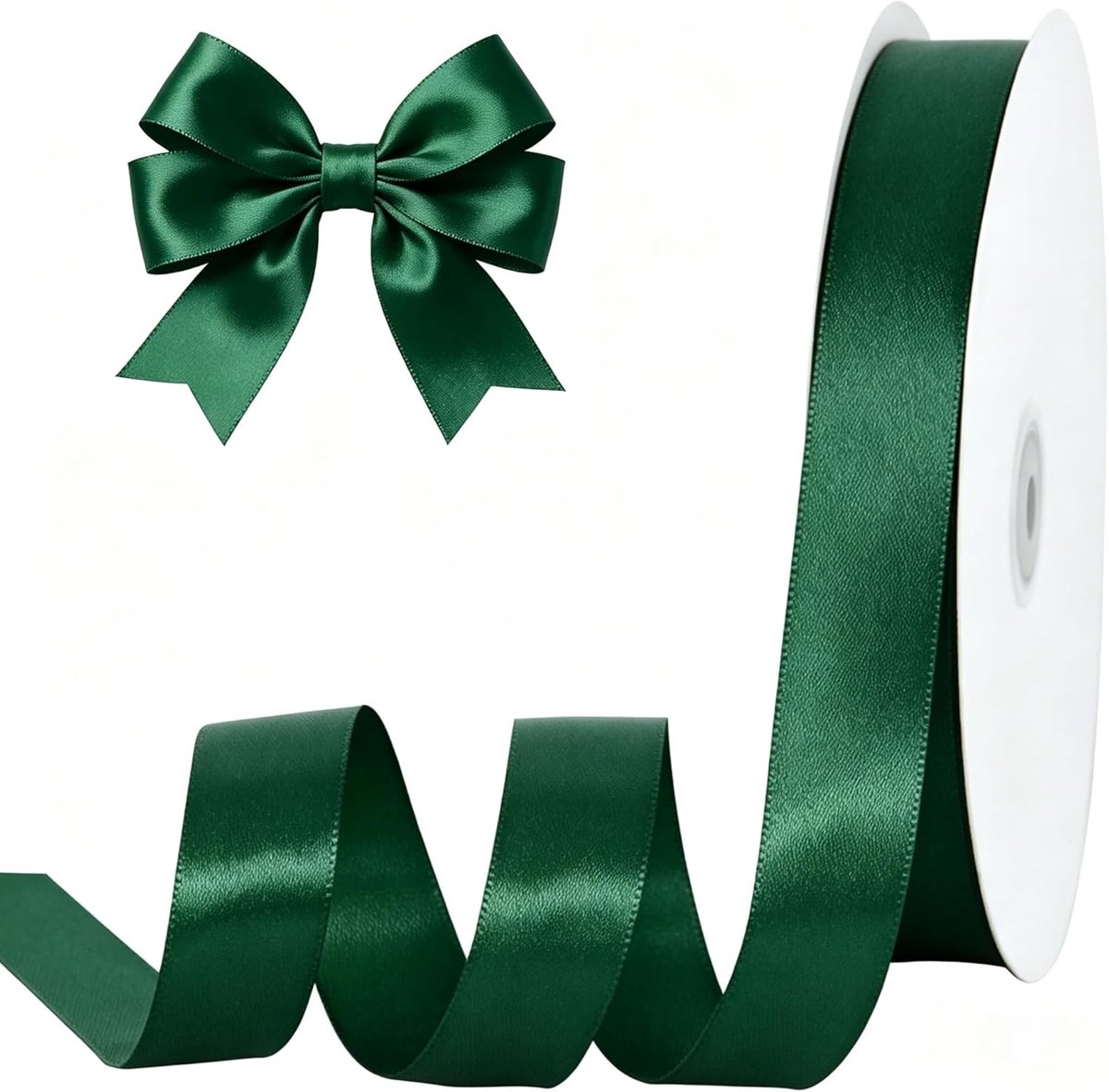 Satijnen lint 1 x 100 m kerstgroen, dun satijnen lint in effen kleur, voor inpakken, knutselen, haarstrikken maken, bruiloftsfeestdecoratie, uitnodigingskaarten, bloemenboeketten, Kerstmis