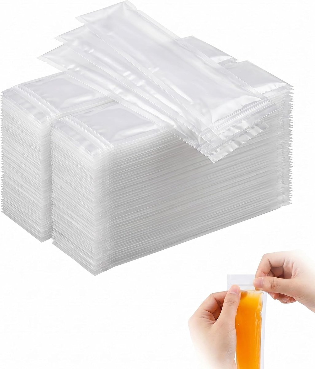 ijszakken, 100 stuks (28 x 5,5 cm), BPA-vrij, met trechter, ijslollyvormen voor Mister Freeze, yoghurt, vruchtensap, kinderfeestjes