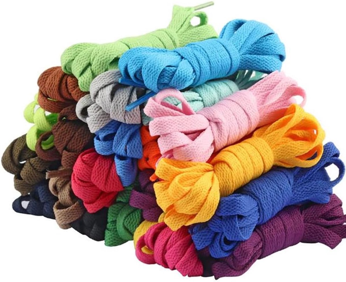 Schoenveters, platgeweven, meerkleurige schoenveters, 120 cm lang, voor sneakers, wandelschoenen, skateschoenen, sneakers, veters, vervanging, 24 kleuren, 8 mm breed