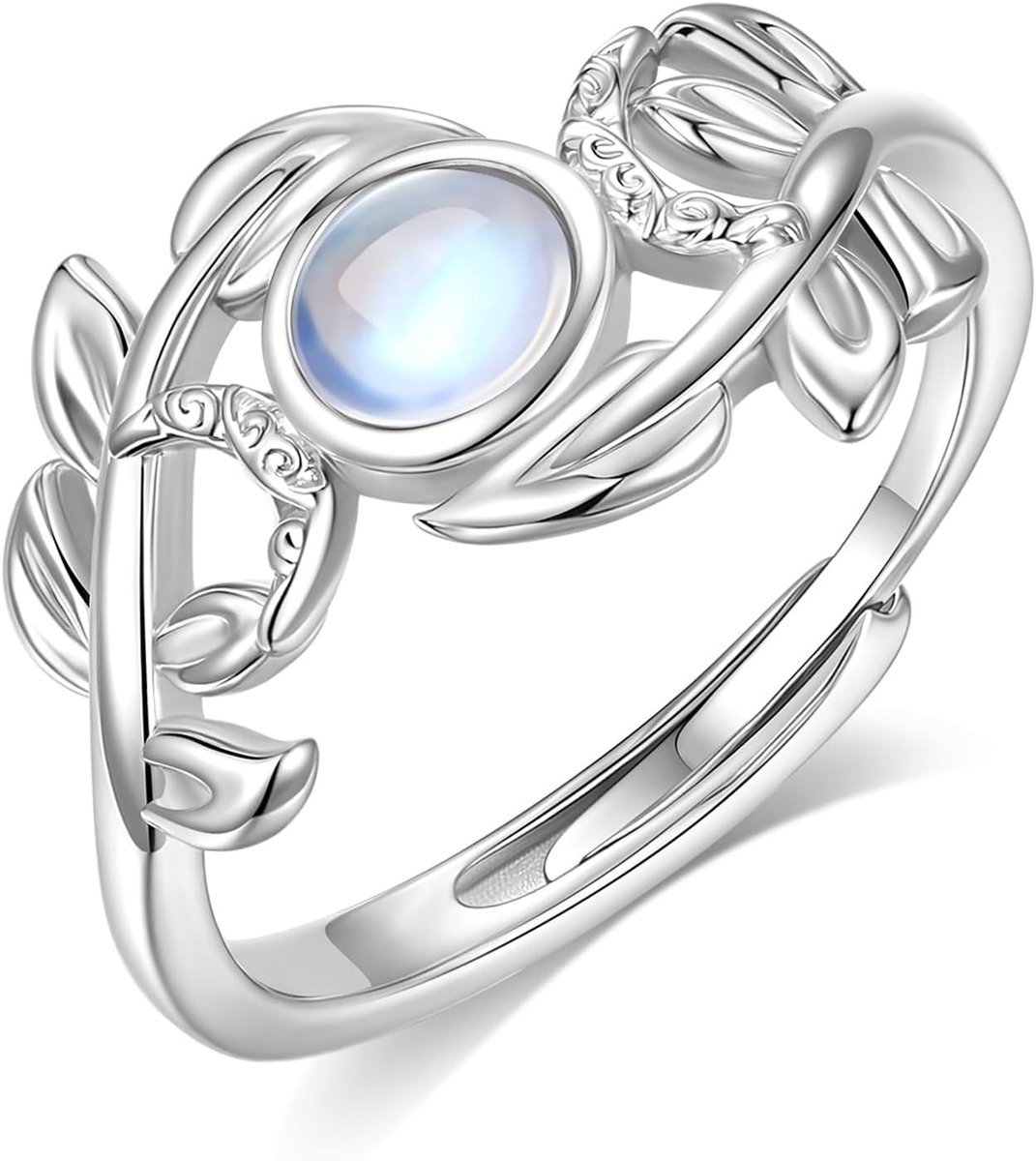 Verstelbare levensboomring voor dames, zilver 925, maansteenring voor meisjes en vrouwen, open ringen met heksenknoop, Claddagh, blad, drievoudige maan, Wicca, omhelzing, veer