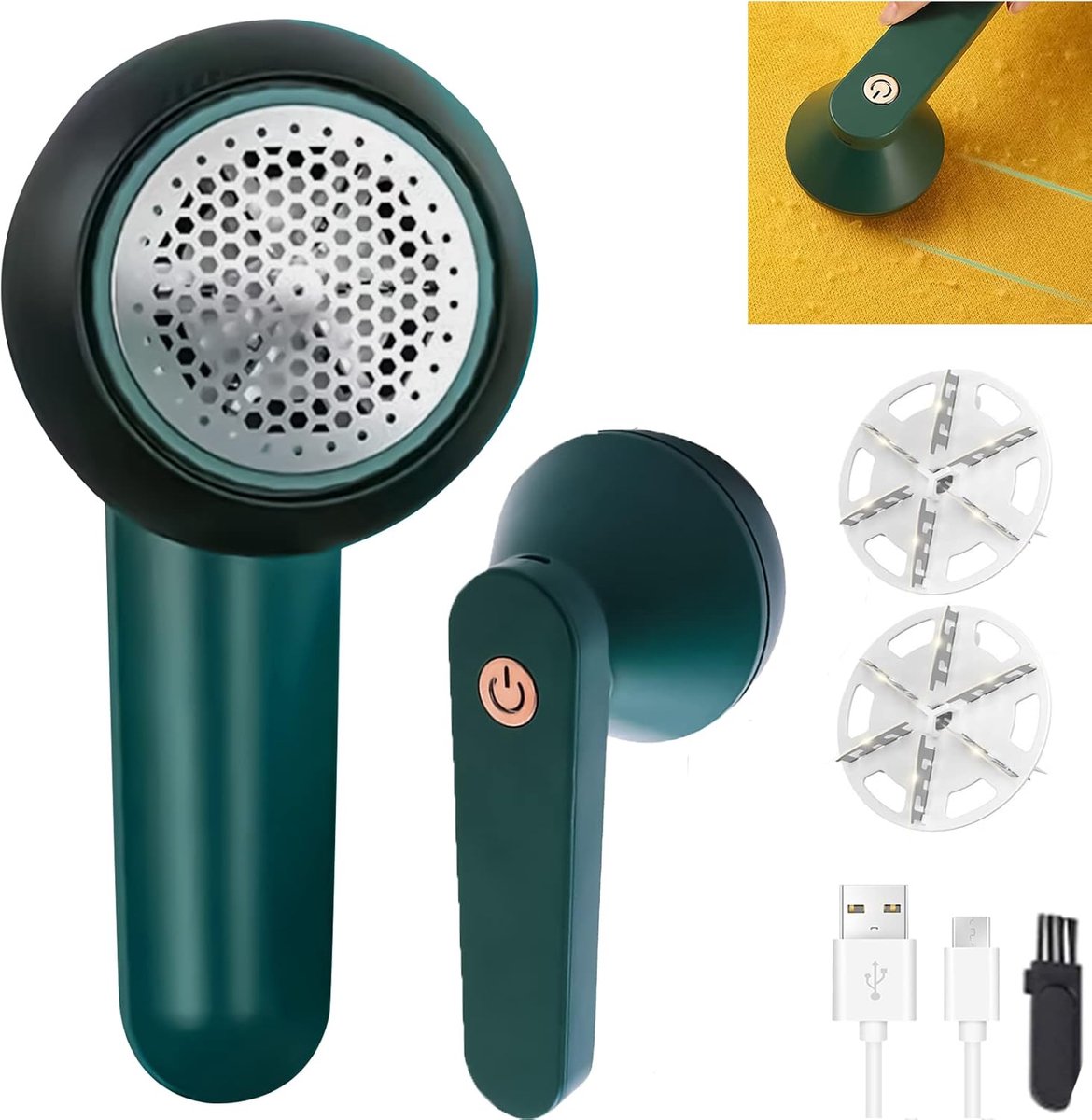 pluisscheerapparaat, testwinnaar met 6 bladen, USB-oplaadbaar, elektrische pluisverwijderaar voor het verwijderen van pilling, voor kleding, meubels (groen)