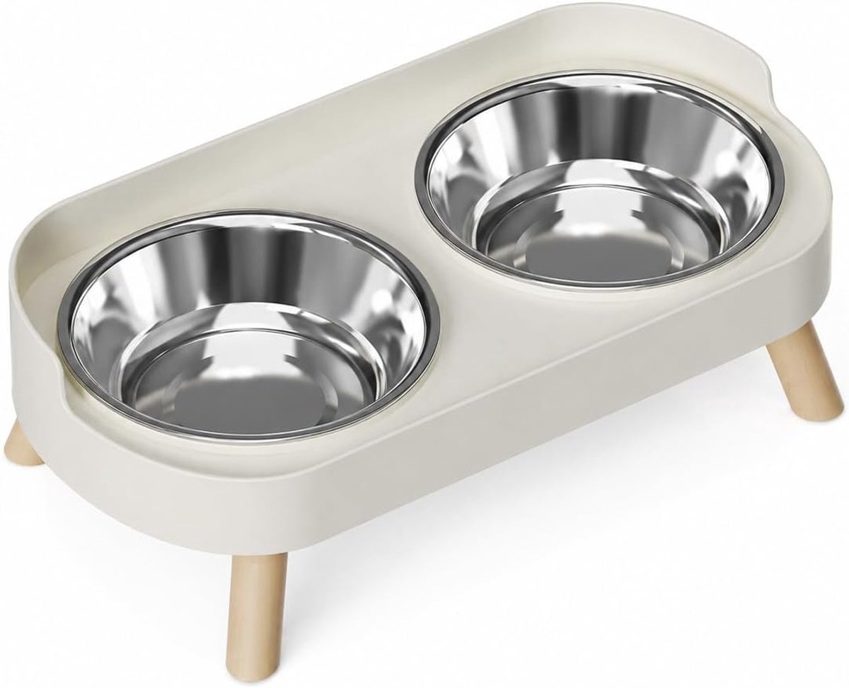 Kat voerbak set 2-delig - RVS met standaard - Antislip en splash guard - Hygiënisch en eenvoudig schoon te maken - ShopVlot
