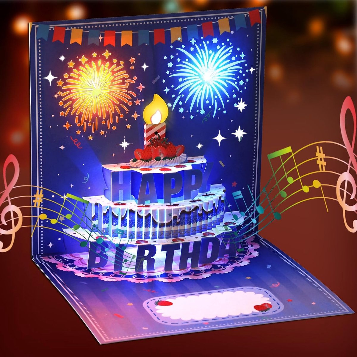3D Pop Up Verjaardagskaart, Lichten & Geluid Pop Up Gelukkige Verjaardagskaart, Premium 3D Pop Up Wenskaarten, Wenskaarten Met Enveloppen voor Moeder, Vrouwen, Mannen, Kinderen, Echtgenote