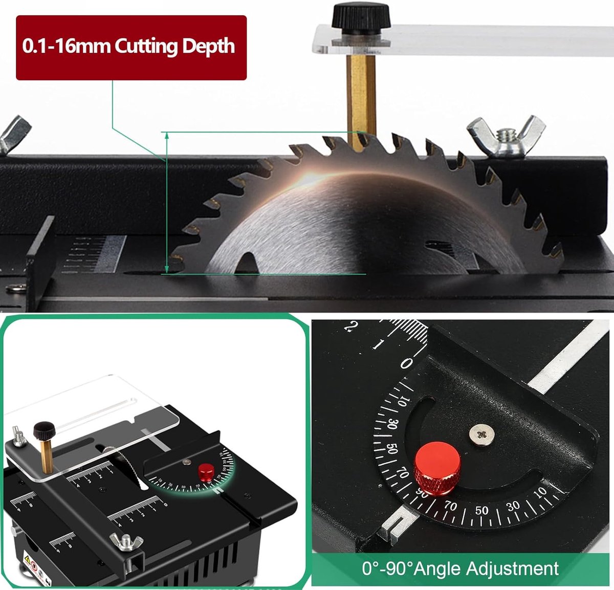 100 W, multifunctioneel, draagbaar, precisie-miniatuur, doe-het-zelf miniatuurcirkelzaag met 4 messen, 7 instelbare snelheden, 0,1-16 mm zaagblad voor houthandwerk