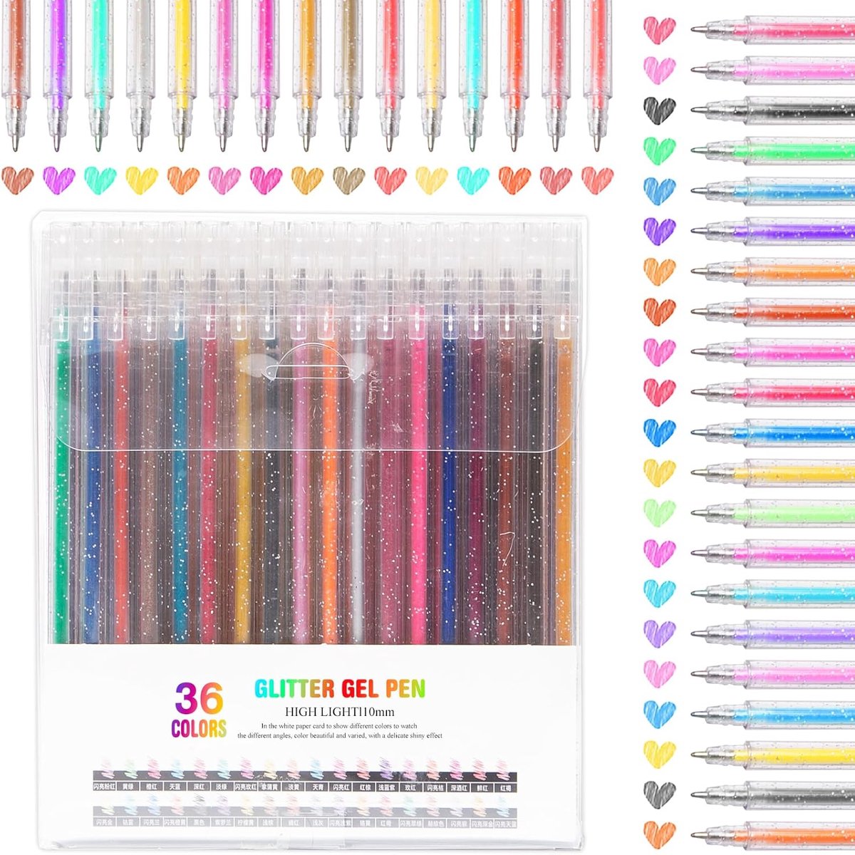 36 stuks glittergelstiften, 1,0 mm, glinsterende kleurpotloden, 36