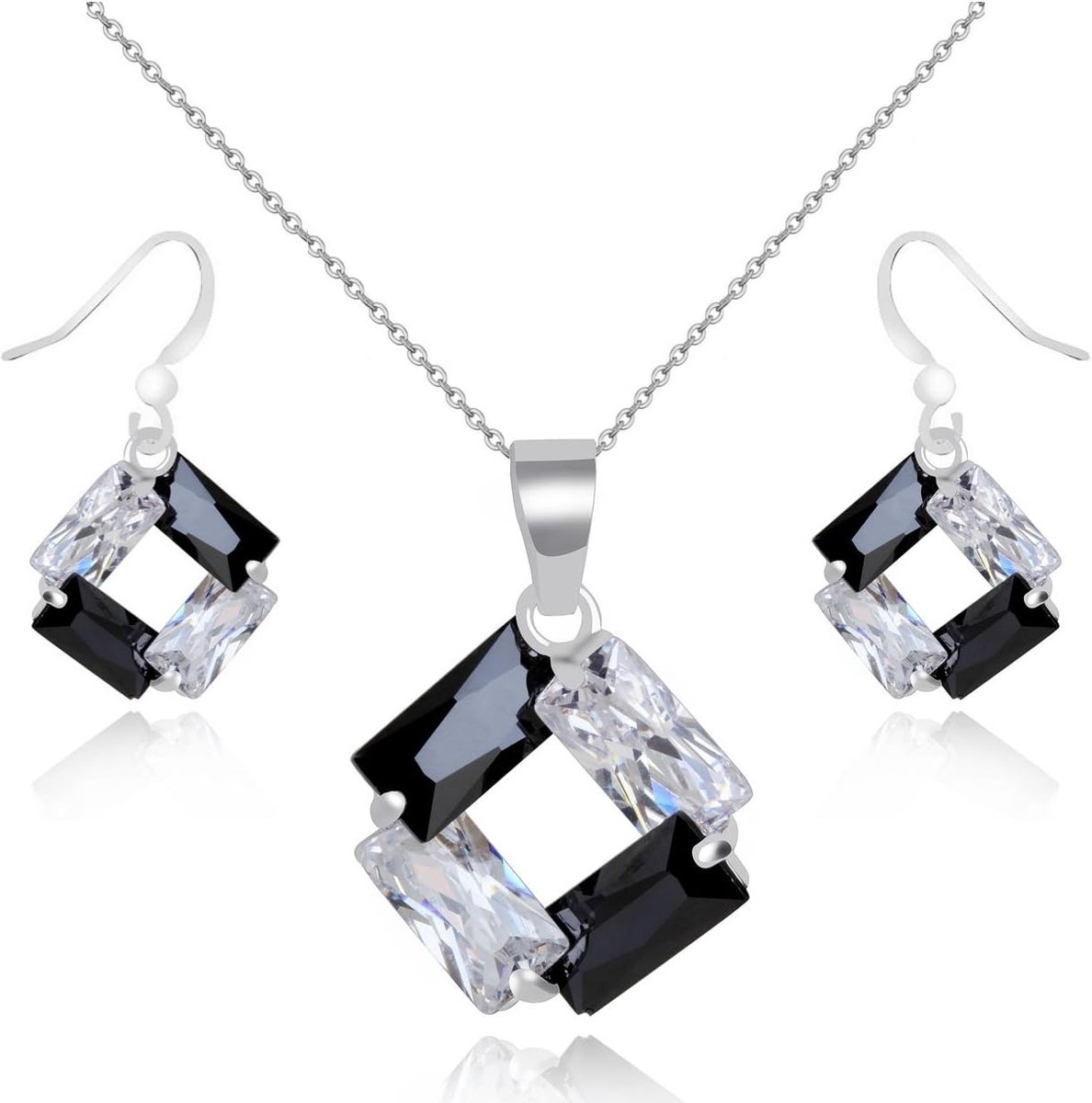 Azuria Zirkonia Kristallen Ruit Sieradenset Hanger Ketting 45 cm Oorbellen 18 kt Witgoud Verguld Sieradenset voor Vrouwen en Meisjes