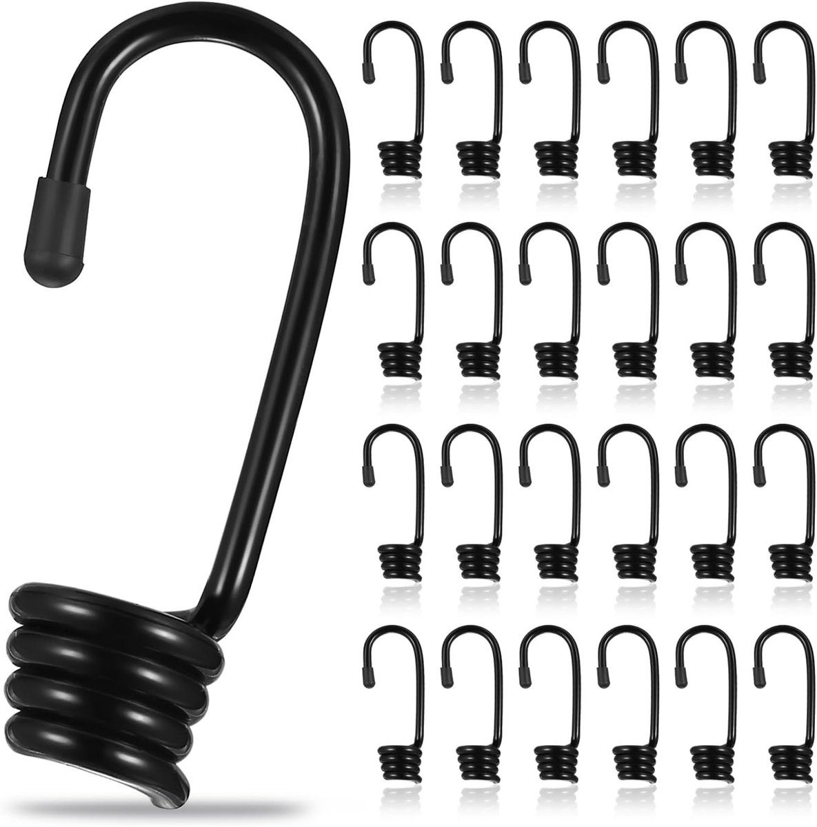 Bungee Hook: High Quality Iron Material, 24pcs Black Hooks, 70mm Length, 7mm Inner Diameter, Suitable for 7mm Bungee - ShopVlot