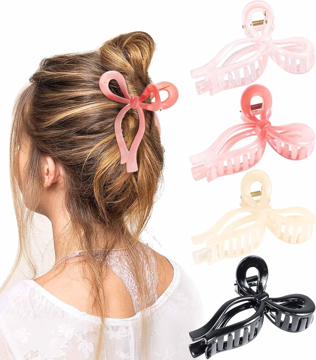 SnelShoppen - 4 Stuks Roze Haarspeld Strik Haarclips voor Vrouwen en Meisjes - Grote 11 cm Vlinder Claw Haaraccessoires voor Dik en Lang Haar, Perfect