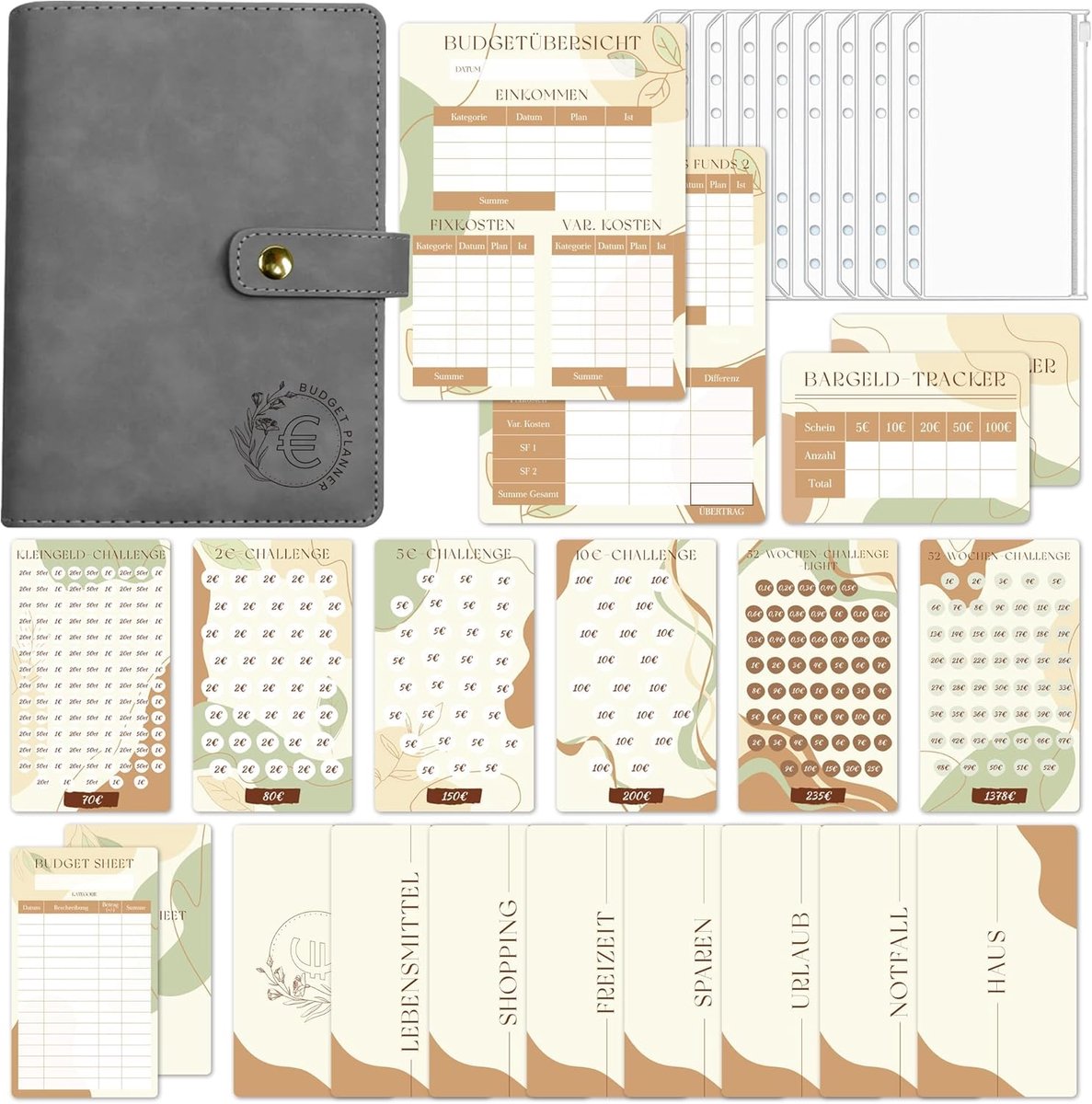 Budget planner A6 - faux leren kaft - met 6 spaardoelen en 7 budgetbladen - overzichtelijke geldbeheer - SnelShoppen