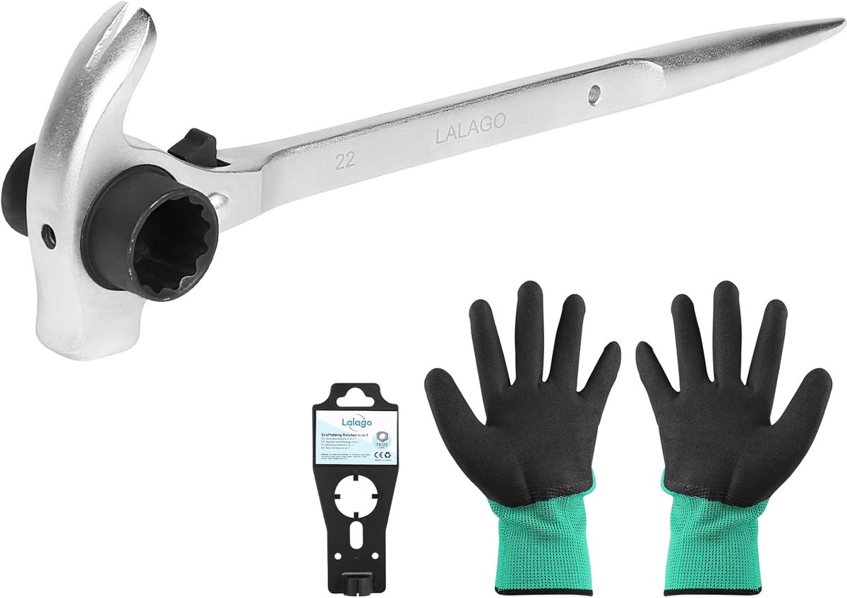Scaffolding ratchet 4-in-1 19/22 mm - CR-V staal - ergonomisch ontwerp - ideaal voor langdurig gebruik - ShopVlot