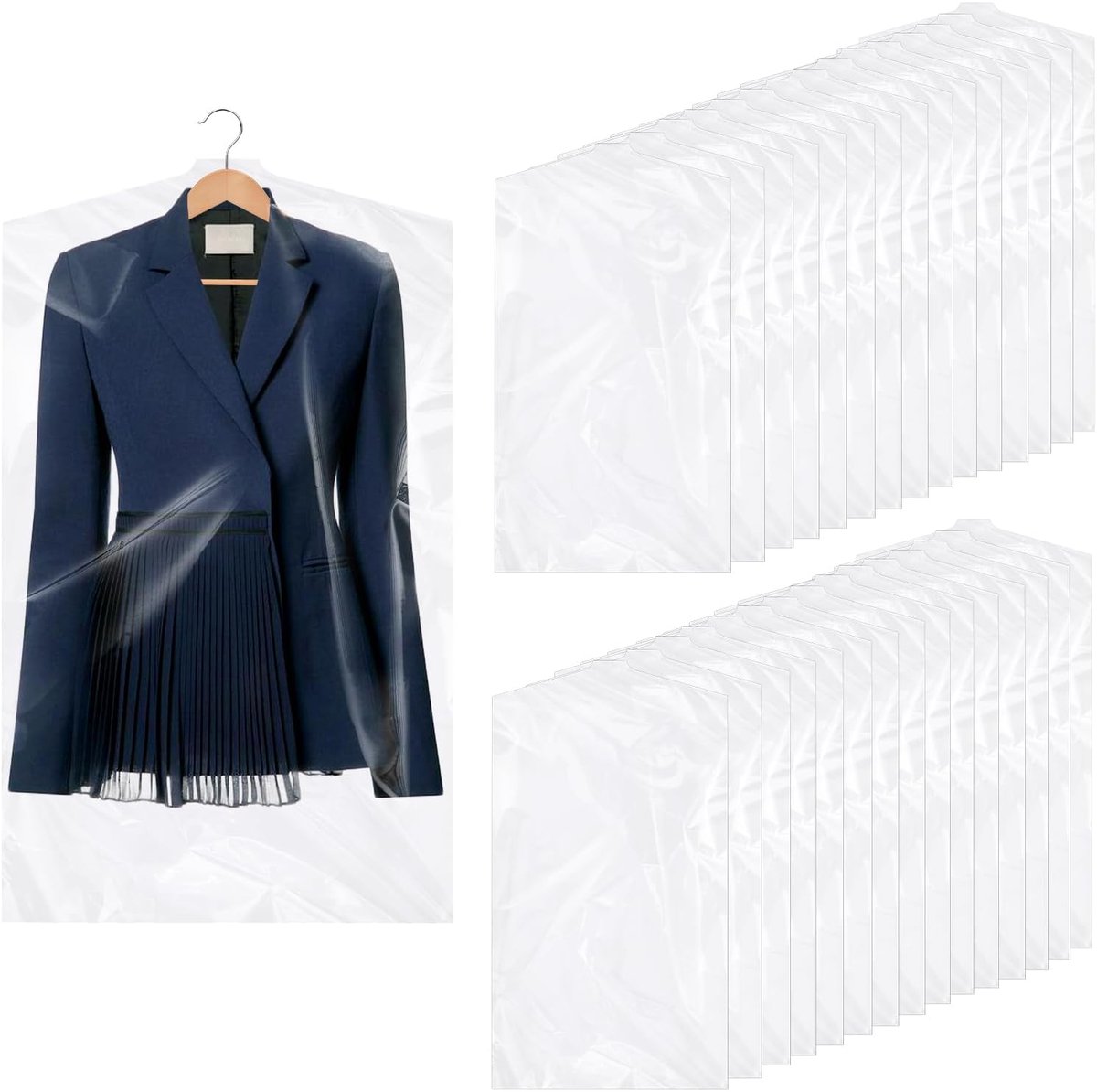SnelShoppen - 30 Stuks 60 x 120cm Transparante Kledinghoezen, Plastic Zak voor Lange Kleding, Waterdichte Bescherming voor Kostuums, Jassen, Hemden, R