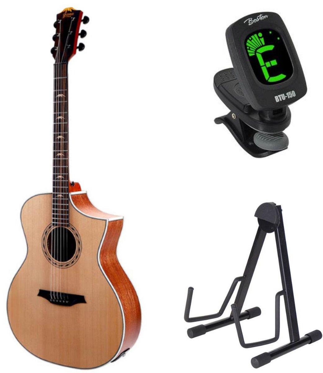 Bromo BAA4CE bundel Auditorium Elektro-Akoestische Gitaar naturel Satijn