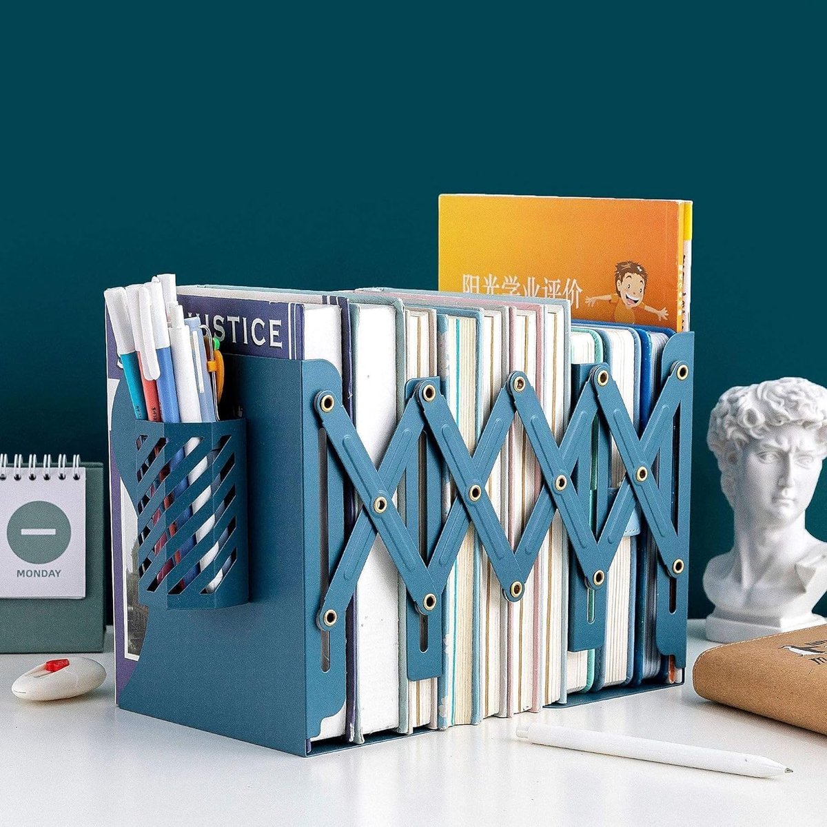 Adjustable Bookends, Adjustable Bookends for Kids, Metal Bookholder, Expandable, Metal Bookends with Pen Holder, Book - ShopVlot