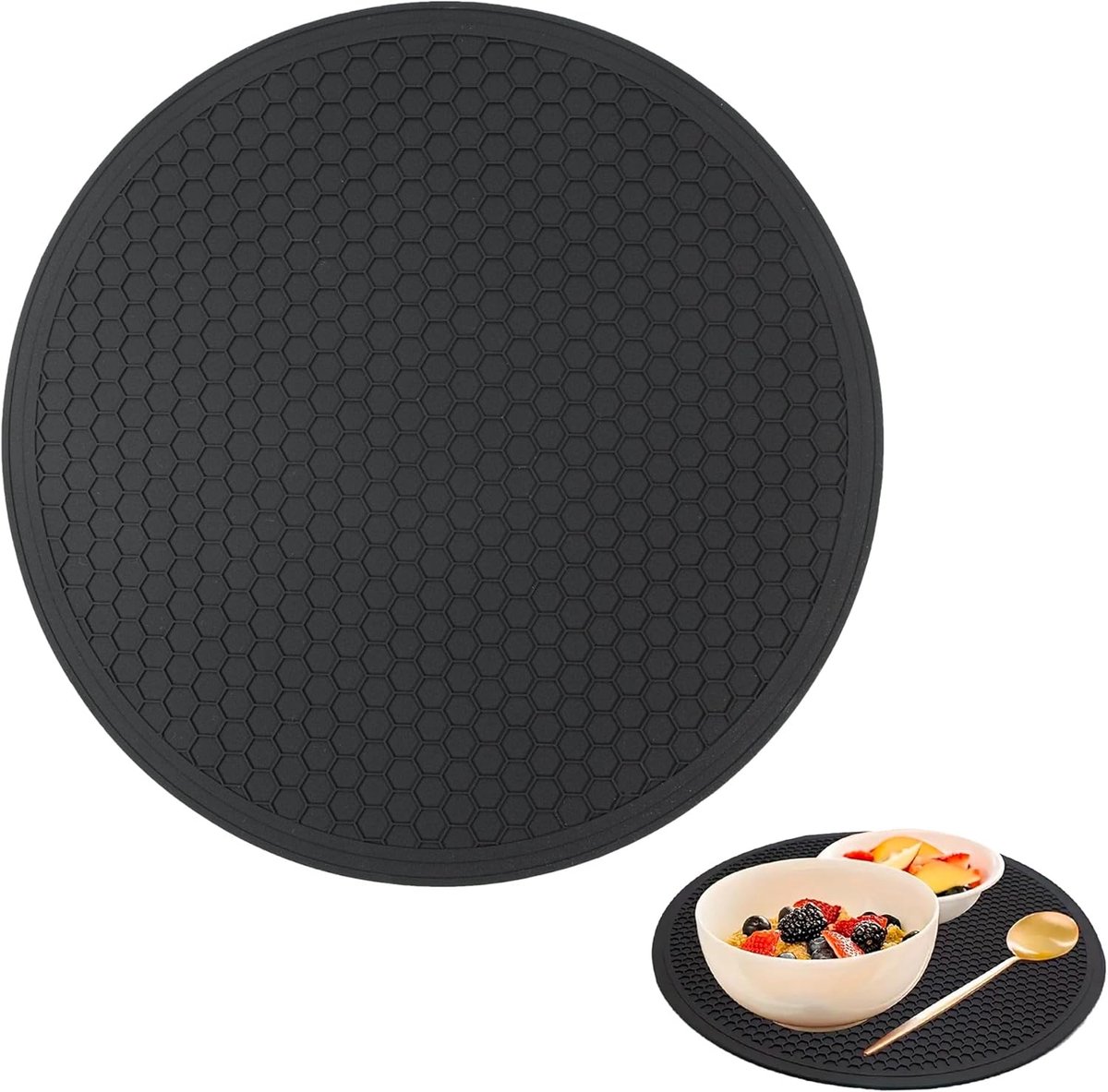 SnelShoppen - Draineringsmat, Silikon Draineringsmat, Gootsteenmat, Geschikt voor Keuken en Droogrek, Hittebestendig Silikon Materiaal, Ronde Zwarte H