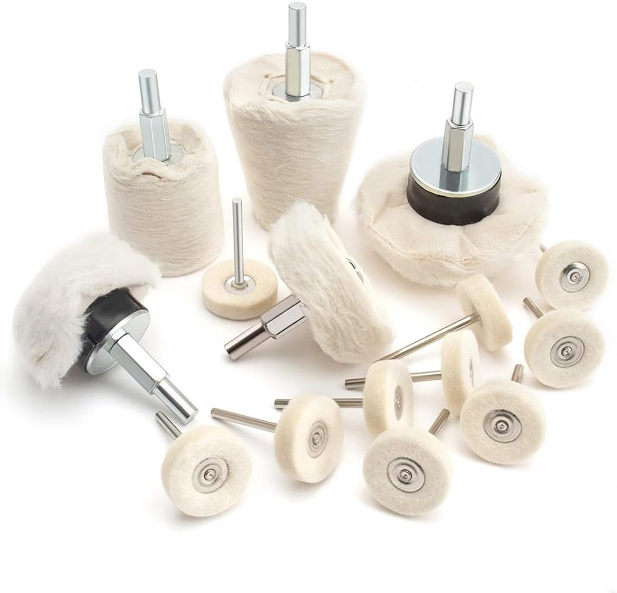 SnelShoppen - 5 Stuks Polijstschijven Set, Polijstaccessoires, Polijstkegel, Polijstpad, Borstelset Wit Conisch Fluweel, Geschikt voor Manifold, Alumi