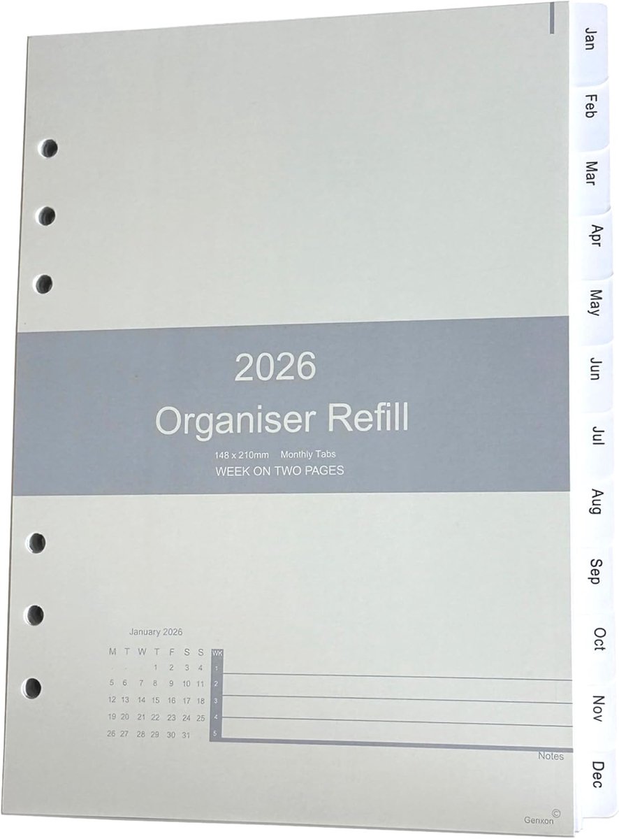 SnelShoppen - 2026 Kalender Navulling A5 Formaat, Week op Twee Pagina's, Maandtabbladen, Filofax A5 Compatibel, Georganiseerd Plannen, Dated Organizer