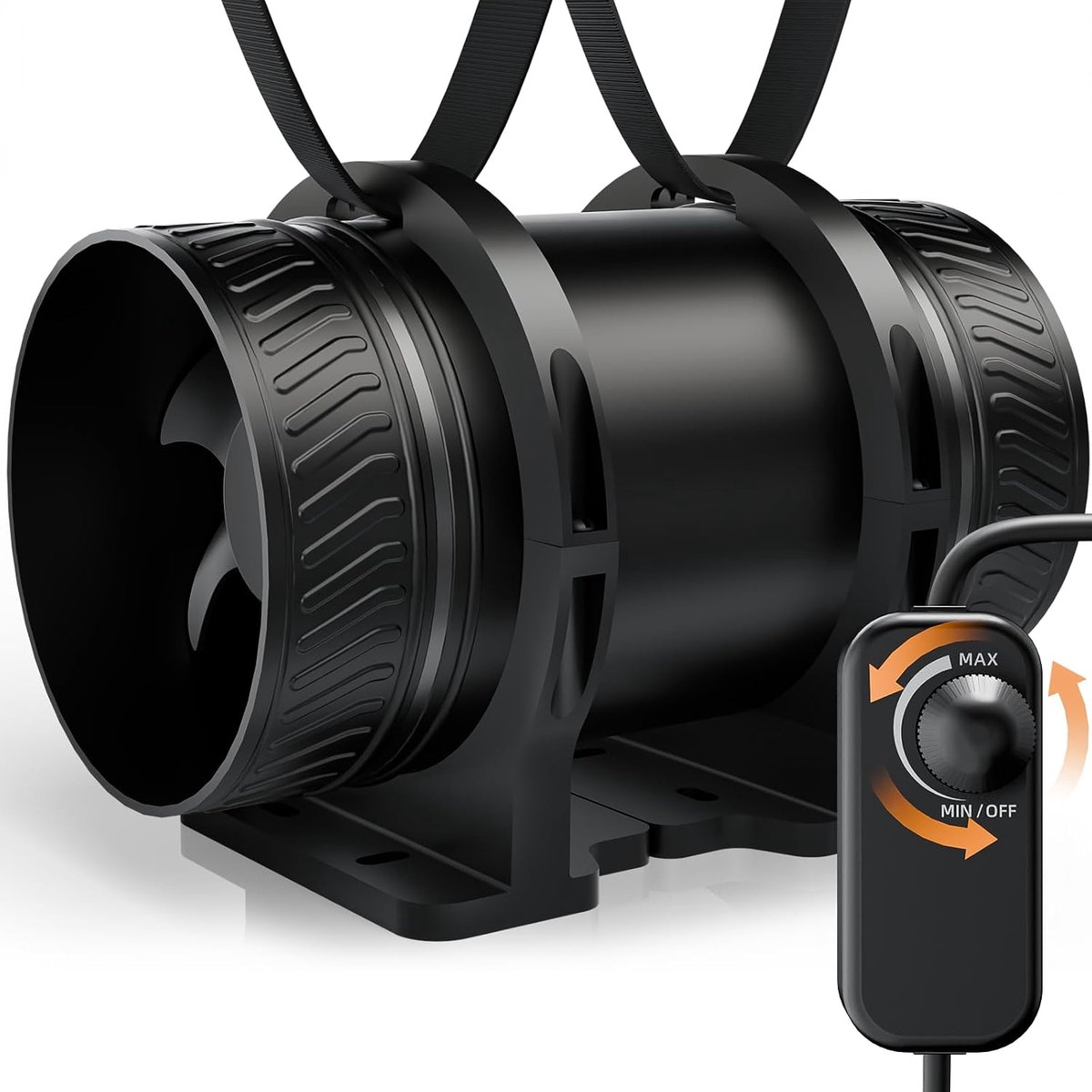 100 mm inline buisventilator met snelheidsregelaar, 310m³/h | Met montagebasis en bevestigingsriem, stille afzuigventilator voor badkamer, kelder, zolder en indoor kweek