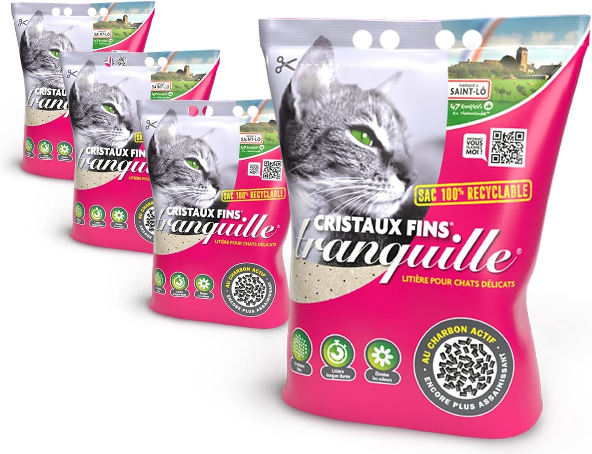 SnelShoppen - Kattenbakvulling van fijne kristallen + actieve kool - ultra absorberend en geurremmend - 4 x 3,70 l - hygiënische kattenbakvulling zond