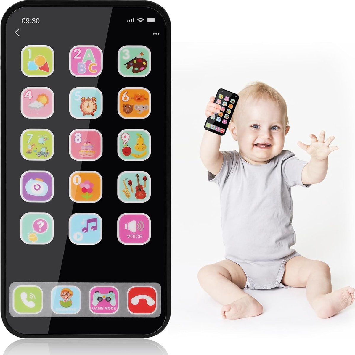 Babytelefoon - speelgoed voor 1-6 jaar oude jongens en meisjes, muziek mobiele telefoon speelgoed geschenken voor peuter leeftijd 1-2, verjaardagscadeau (zwart)