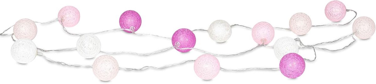Lichtsnoer 15 led-bollen - katoen - roze en wit - sfeervolle decoratie voor binnen en buiten - SnelShoppen
