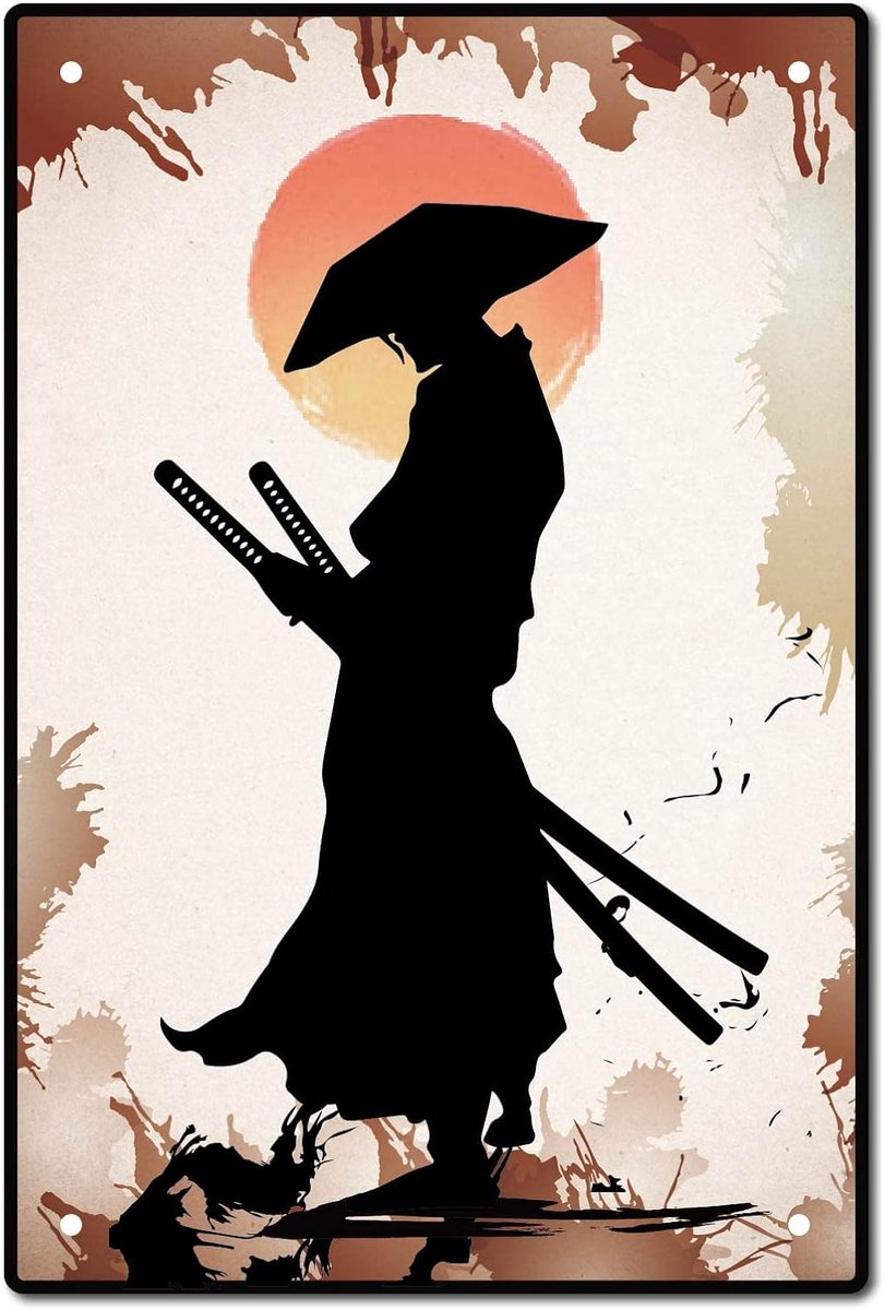 Ninja Metalen Bord Tin Plaat Japanse Samurai Vintage Borden Plaque Instelling Zon Retro Indoor Outdoor Toilet Badkamer Wanddecoraties voor Familie Thuis Hotel Winkel Deur Decor, 8x12Inch