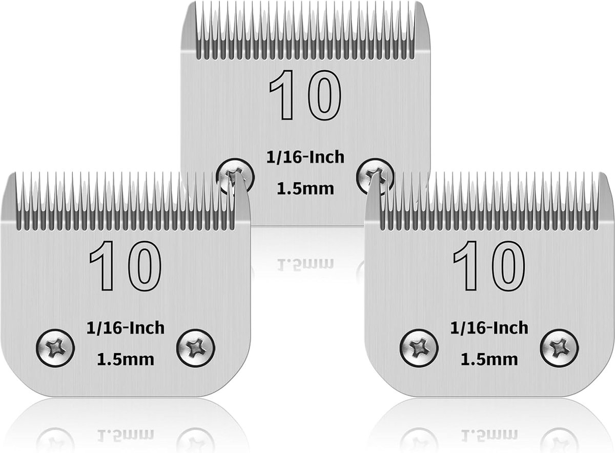 Set van 3 verwijderbare roestvrijstalen messen voor ontcolibele hondenverzorging 10#, compatibel met Oster A5/Heiniger/Moser, mes #10, 1/16 CUM Lengte 1,5 mm