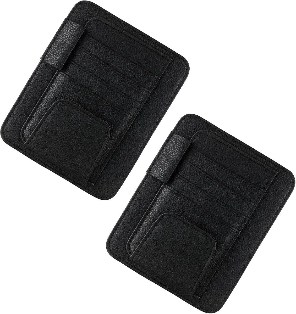 2 stuks auto-vizier-organizer, zonnekleporganizer met kaartsleuven, pennenlussen en zonnebrilhouder auto, opslag brillenhouder voor auto, praktisch ruimtebesparend (zwart)