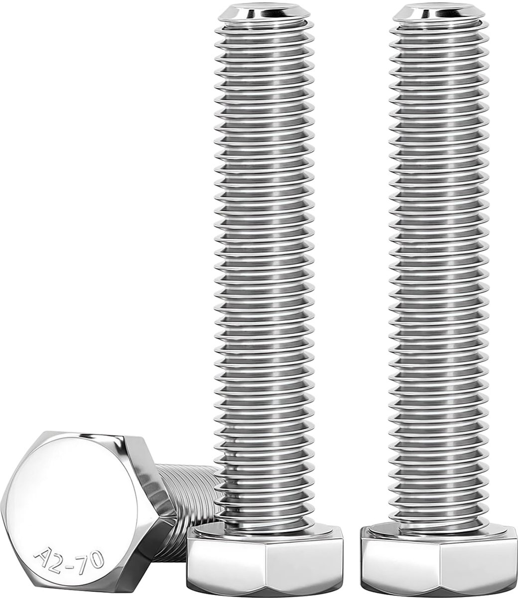 10 stuks M10 zeskantschroeven, roestvrij staal, A2, V2A, M10 x 60 mm, zeskantkopschroeven, DIN 933, machineschroeven, bouten voor meubelreparatie, auto- en machinemontage, zilver