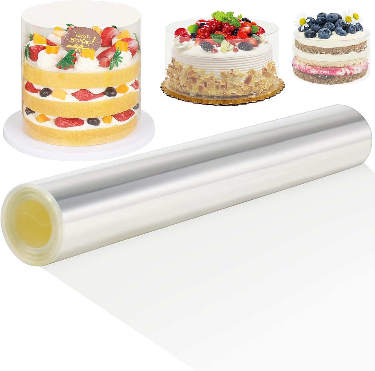 Taartrandfolie 30 cm hoog 10 m herbruikbaar transparant | Acetaatfolie voor taarten, mousse, chocolade en desserts, op maat te snijden, helder oppervlak voor schone randen