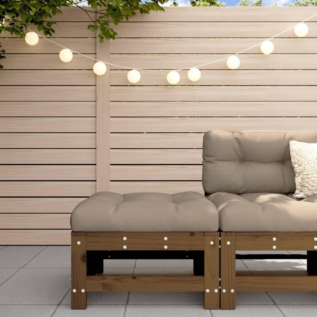 Voetenbank met kussen - Hocker Tuinbank - Buiten Ontspannen - Massief Grenenhout - 71 x 30 x 27 cm - Honingbruin