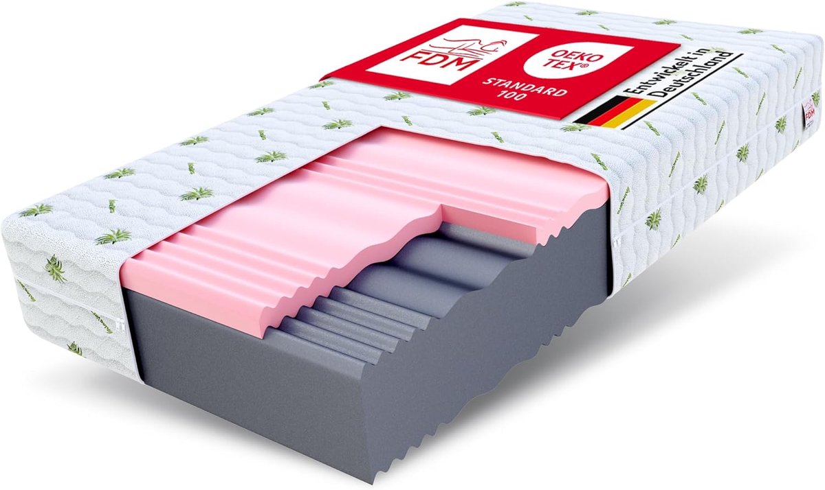 FDM Matras, 140 x 200 cm, hardheid H3 H4, hoogte 24 cm, koudschuimmatras, HR-schuim, visco-schuim, 7 comfortzones, met - ShopVlot