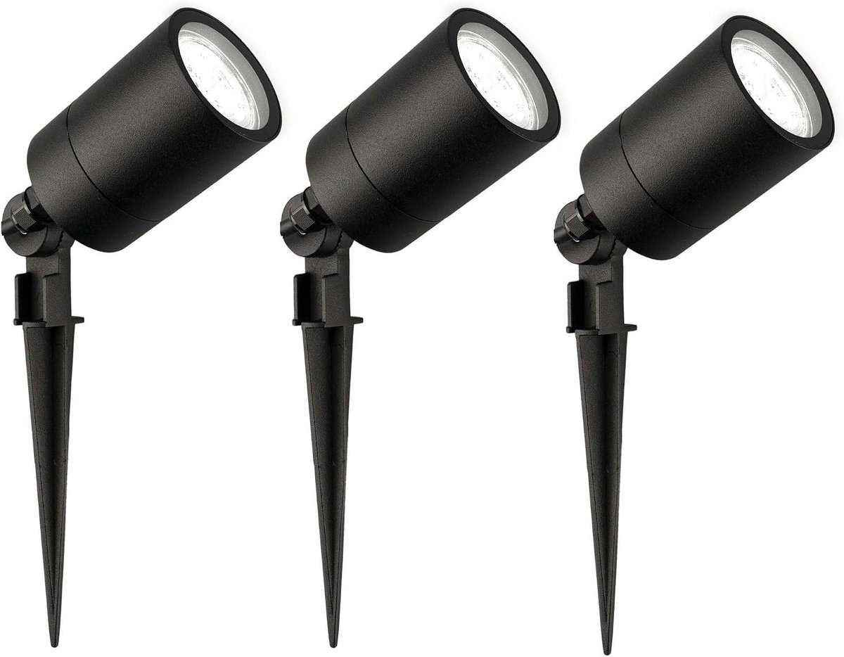 LED Prikspot met grondspies 3 stuks 2m koud wit 1W GU10 IP65 | Voor tuin terras oprit paden borders en sfeervolle buitenverlichting