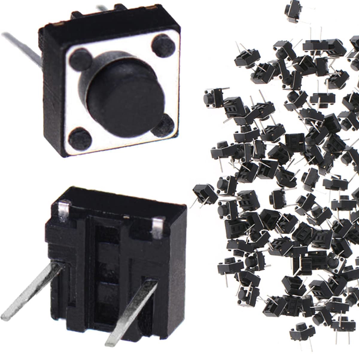 2Pin Tact Button, 6 x 6 x 5 mm miniatuur-micro-schakelaar, tactiele drukknop, momentane tactiele knopschakelaar, aanraakschakelaar, elektronische componenten, voor paneel PCB (100 stuks)