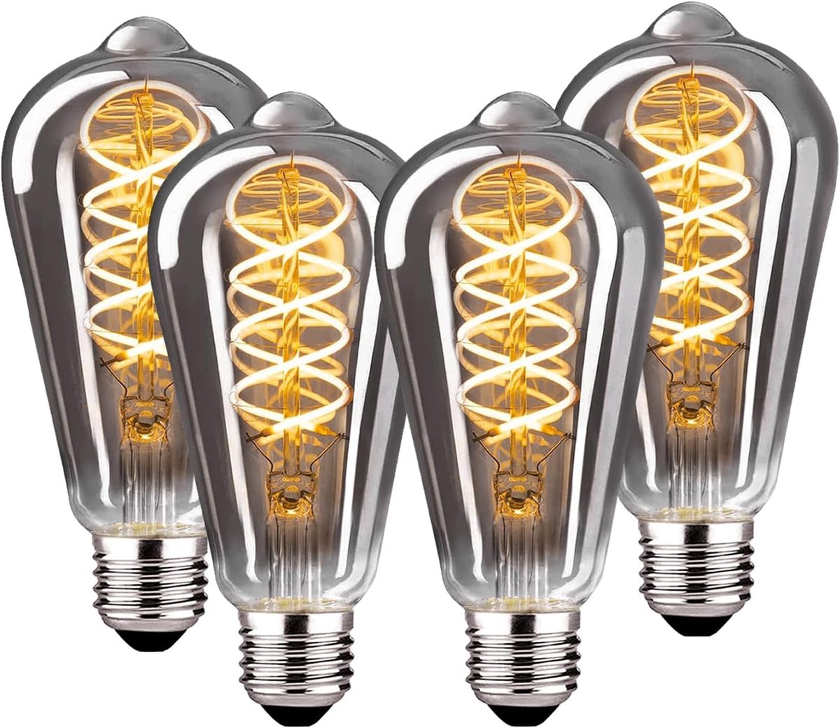 LED vintage gloeilamp, dimbare vintage gloeilamp E27 4W ST64 E27 LED, gloeilamp E27 vintage Edison LED E27 ideaal voor nostalgie en retro verlichting - rookgrijs glas - 4 stuks（ST64 YHS BT）