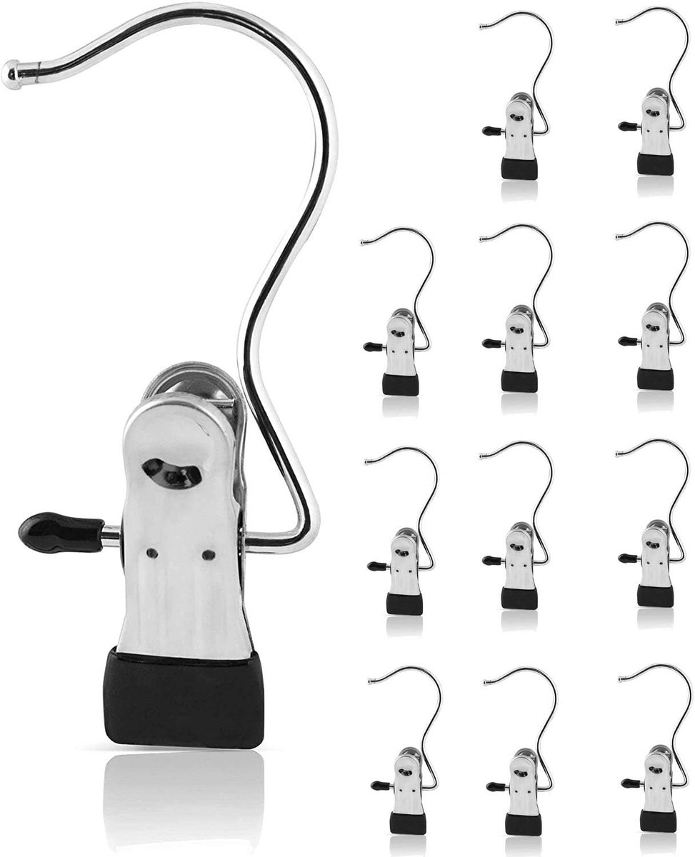 Yuan 12 sets washaken van roestvrij staal, clip met haken, draagbare wasknijpers, reishanger, geschikt voor kleding, schoenen, handdoeken en andere voorwerpen die moeten worden opgehangen