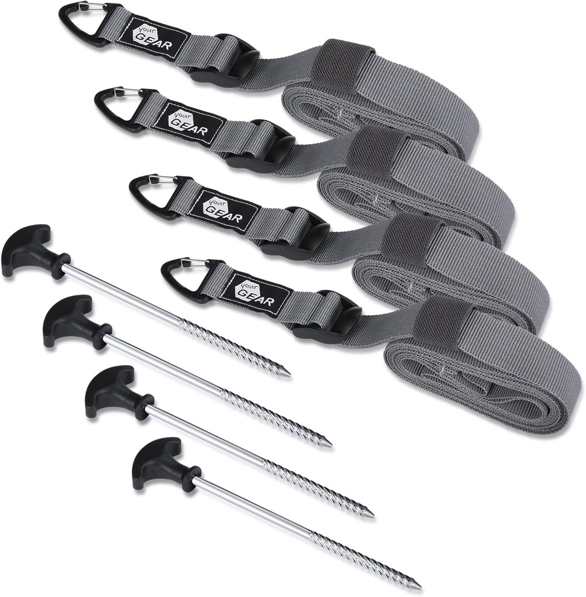 SnelShoppen - Storm Webbing Set - 4 Tension Belts met Carabiner, Sterke Spanningslijnen met Haringen voor Tent, Luifel, Tuin en Camping - UV-bestendig