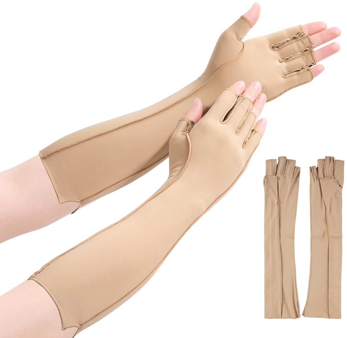 1 paar compressie artrose handschoenen voor mannen en vrouwen, lange vingerloze handschoenen, comfortabele compressiehandschoenen, reuma handschoenen voor artritis, pijnverlichting en warmte (huid)
