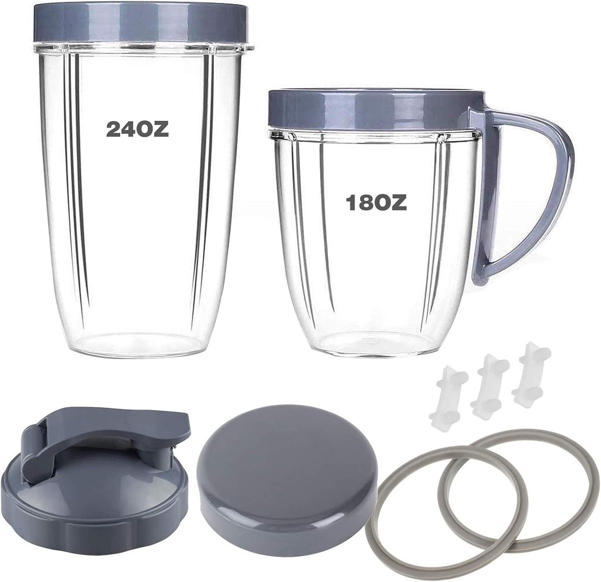 Blender vervangende onderdelen, 18 oz/24 oz Cups met Lip Ring, Flip-Top to-Go Deksel, Blijf verse hersluitbare deksels, pakkingen & schok Pad compatibel met Nutribullet 600W 900W