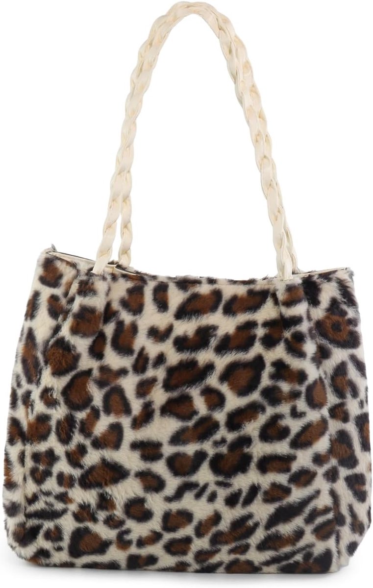 Tote Bag dames pluche schoudertas dames luipaardpatroon handtas tote shopper tas met magnetische modieuze schoudertas voor tas, winkelen, reizen, afspraken
