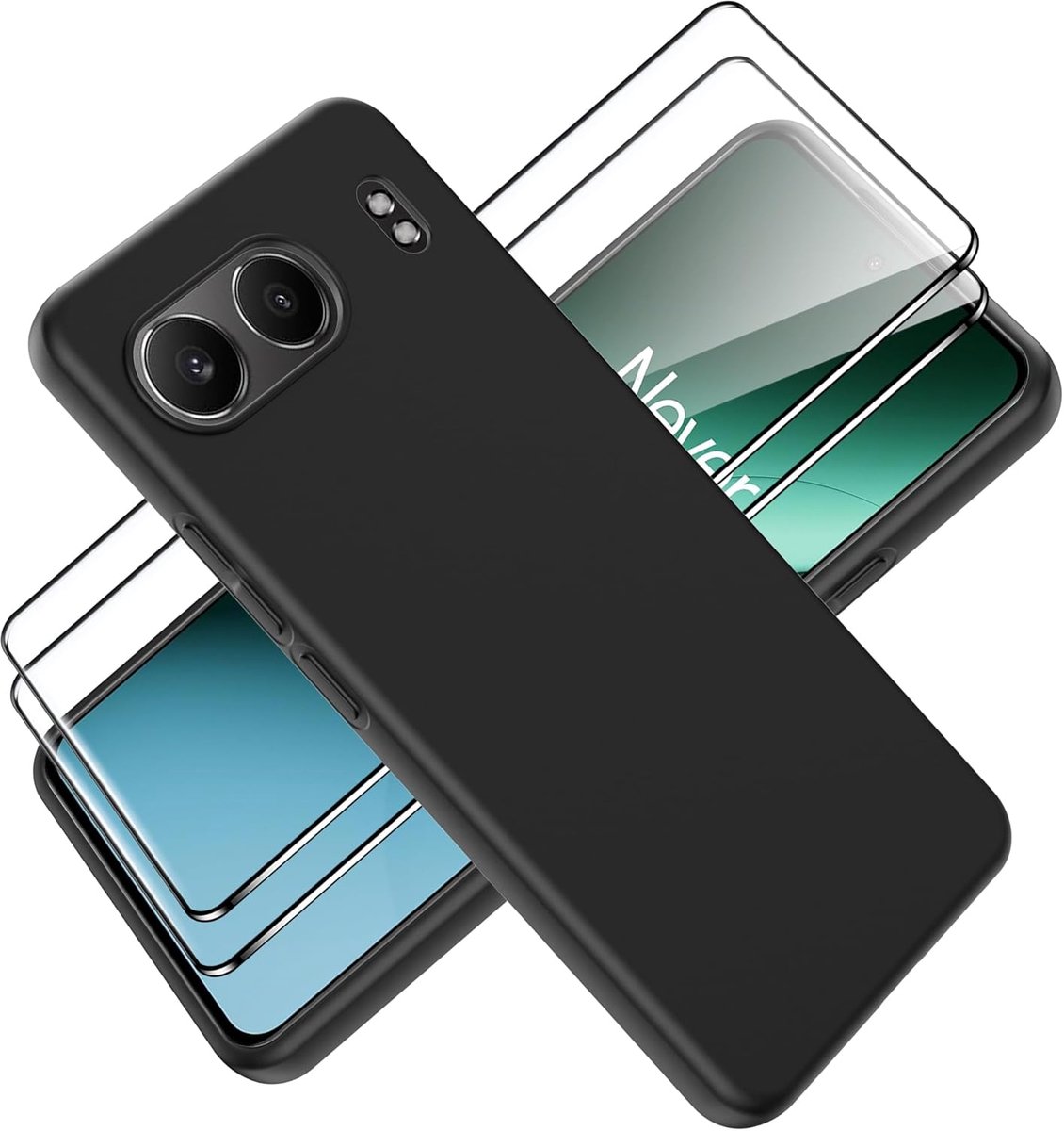 Hoesje voor OnePlus Nord 4 met 2 stuks gehardglas screenprotectors, zachte matte hoes voor mobiele telefoon [camerabescherming] [zachte binnenlaag] stootvast