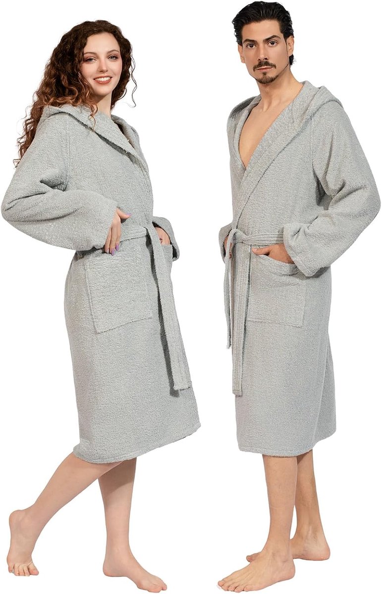 badjas voor dames en heren met capuchon, badstof van 100% katoen Oeko-Tex, zacht, absorberend, Italiaans design