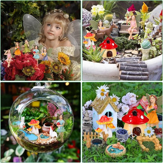 19 stuks Fairy Garden Accessoires Miniaturen Feeën Kabouter Figuren Hars Tuin Paddestoel Huis Figuren Nep Vijver Gazon Brug Beeldjes Terrarium Ornamenten Tuin Fairy Decoratie voor Buiten (Engel) — afbeelding 3
